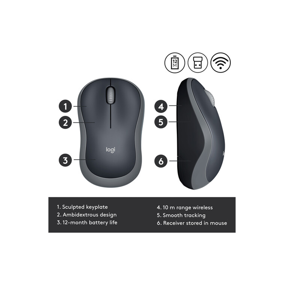 Logitech M185 Wireless Mouse - Swift Gray in Qatar Logitech M185 Wireless Mouse - Swift Gray in Qatar
